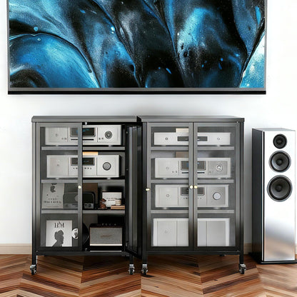 Black Media Storage Cabinet w/ Wheels