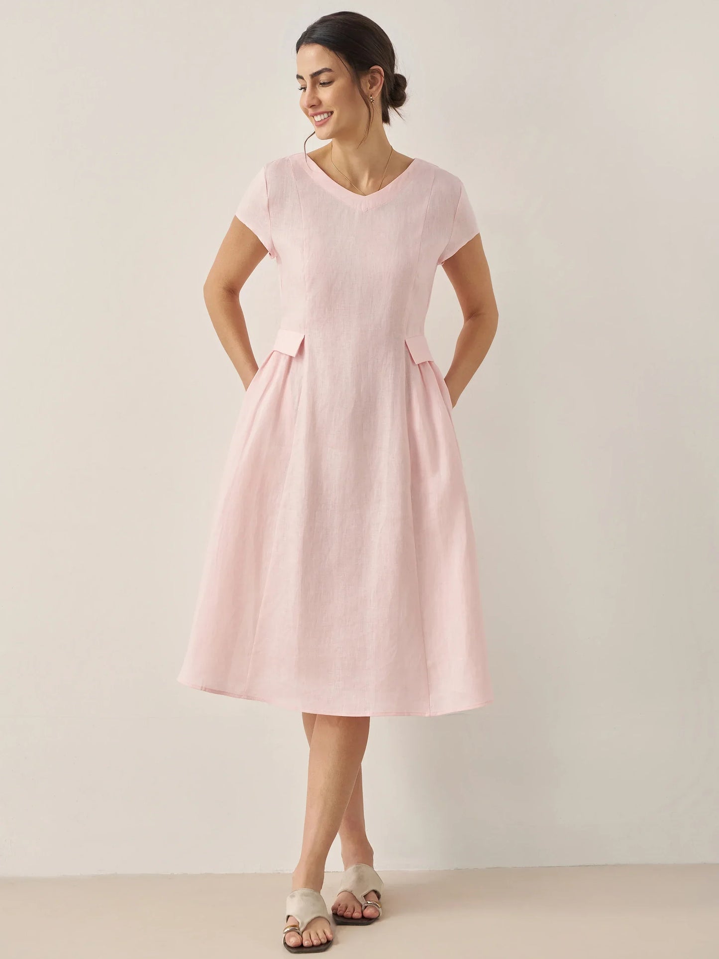 ALEXA Natural Summer V-Neck Dress