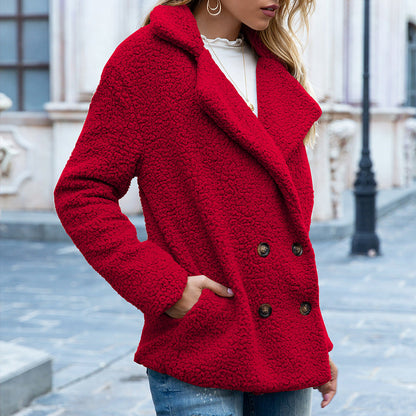 Button Collared Loose Fleece Coat