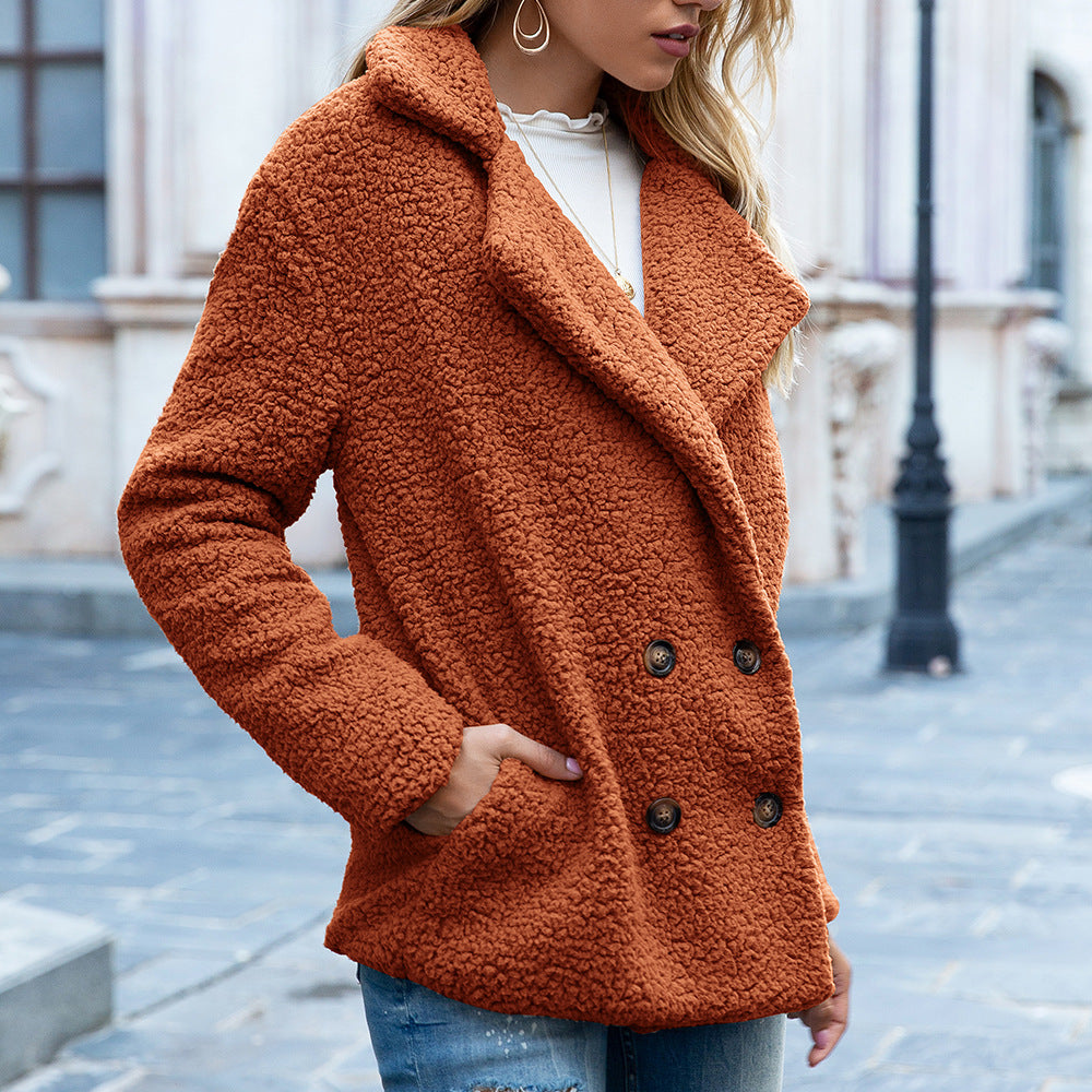 Button Collared Loose Fleece Coat