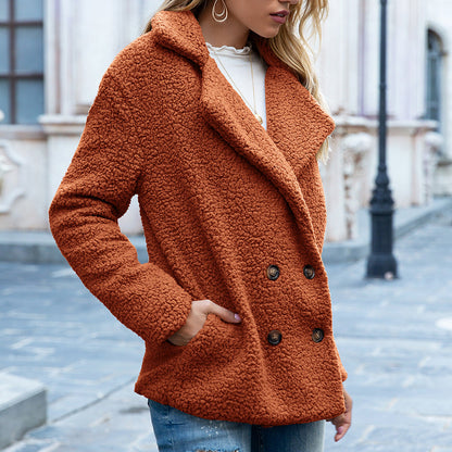 Button Collared Loose Fleece Coat