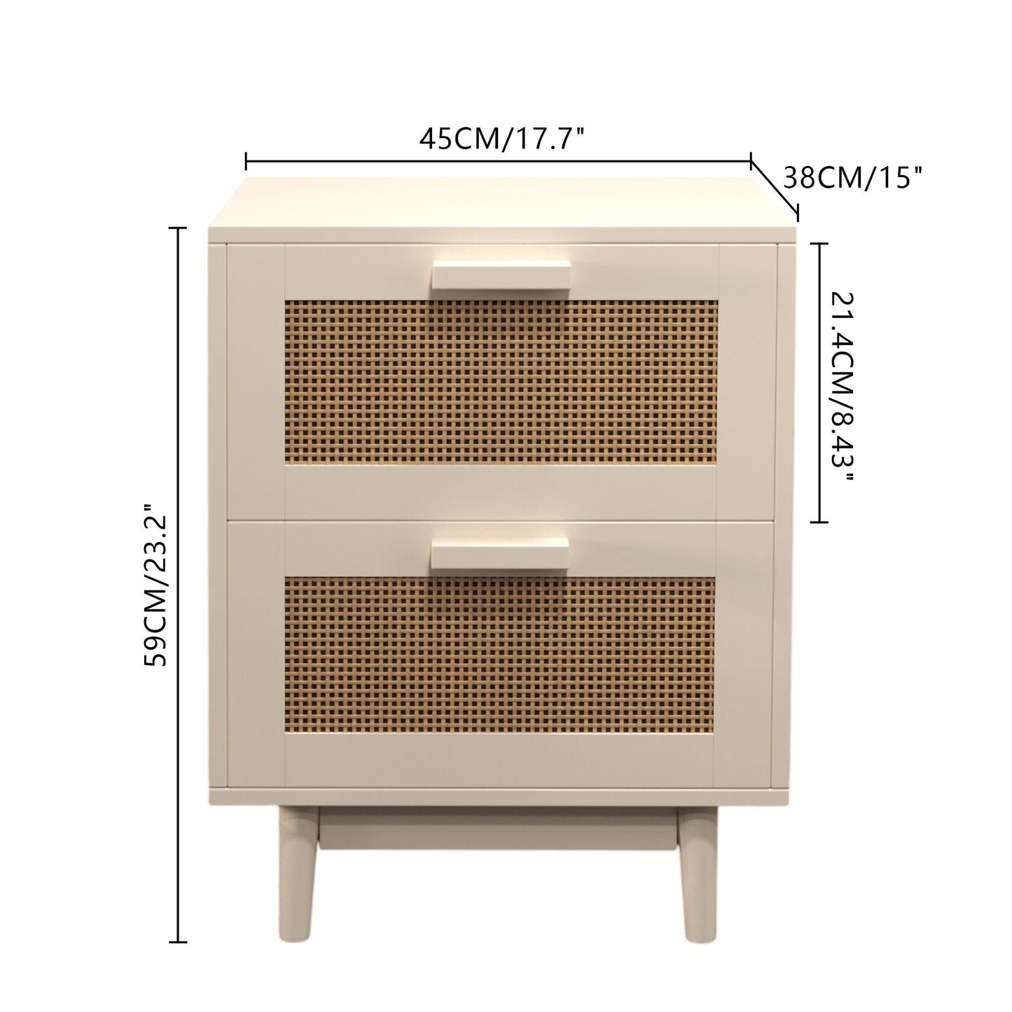 2-Drawer Rattan-Style Accent Table with Natural Wood Finish