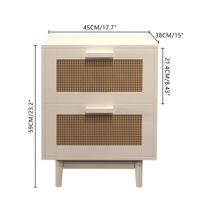2-Drawer Rattan-Style Accent Table with Natural Wood Finish
