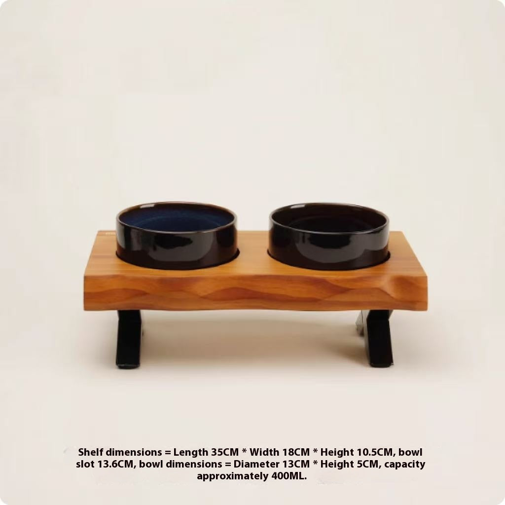 Wooden Frame Ceramic Pet Bowl