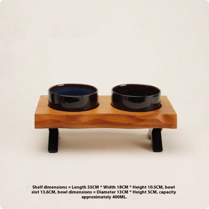 Wooden Frame Ceramic Pet Bowl