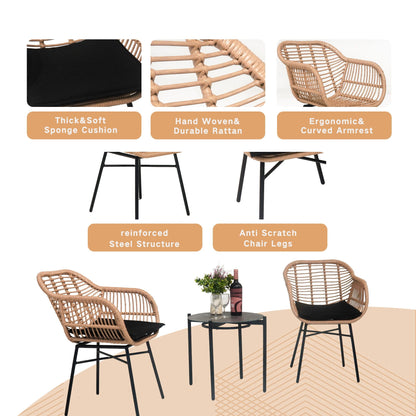3 Pieces Wicker Table & Chairs