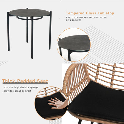 3 Pieces Wicker Table & Chairs