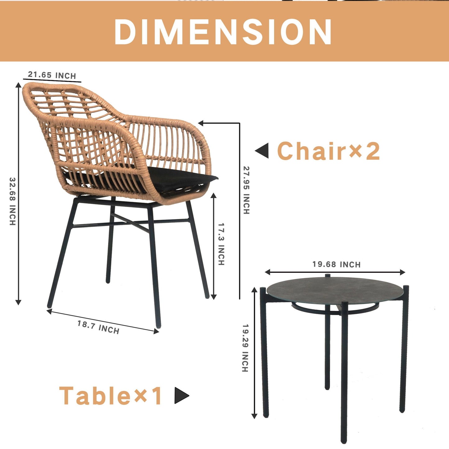 3 Pieces Wicker Table & Chairs