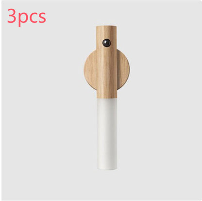 Auto LED USB Magnetic Wood Wireless Night Light Corridors Porch Lights PIR Motion Sensor Wall Light Cabinet Lamp