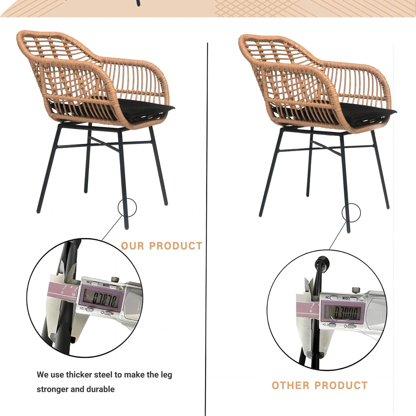 3 Pieces Wicker Table & Chairs