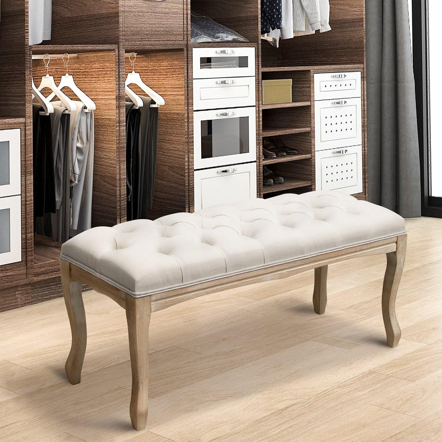 French Vintage Tufted Bench