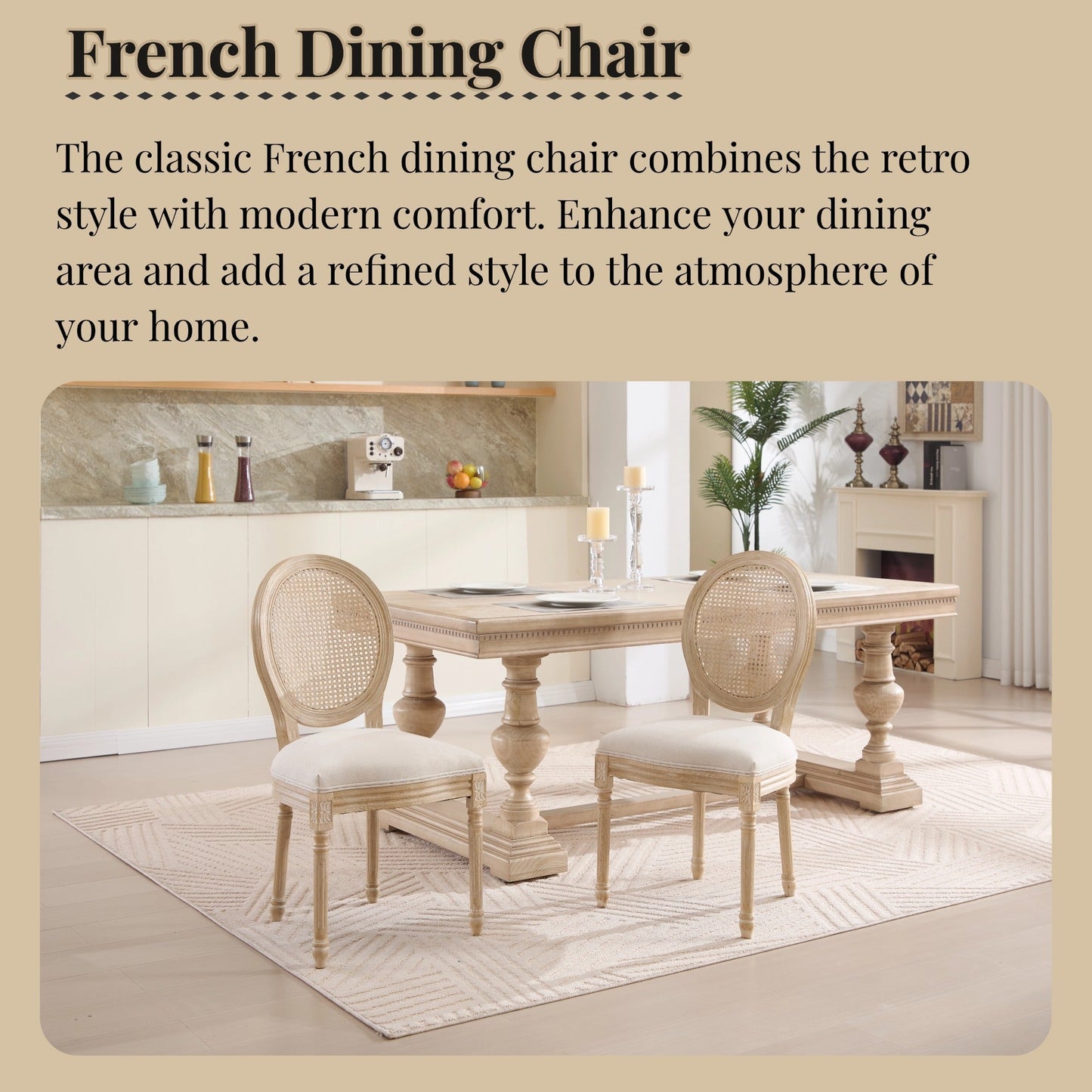 French Country Flower Dining Chair w/Rattan Back Set