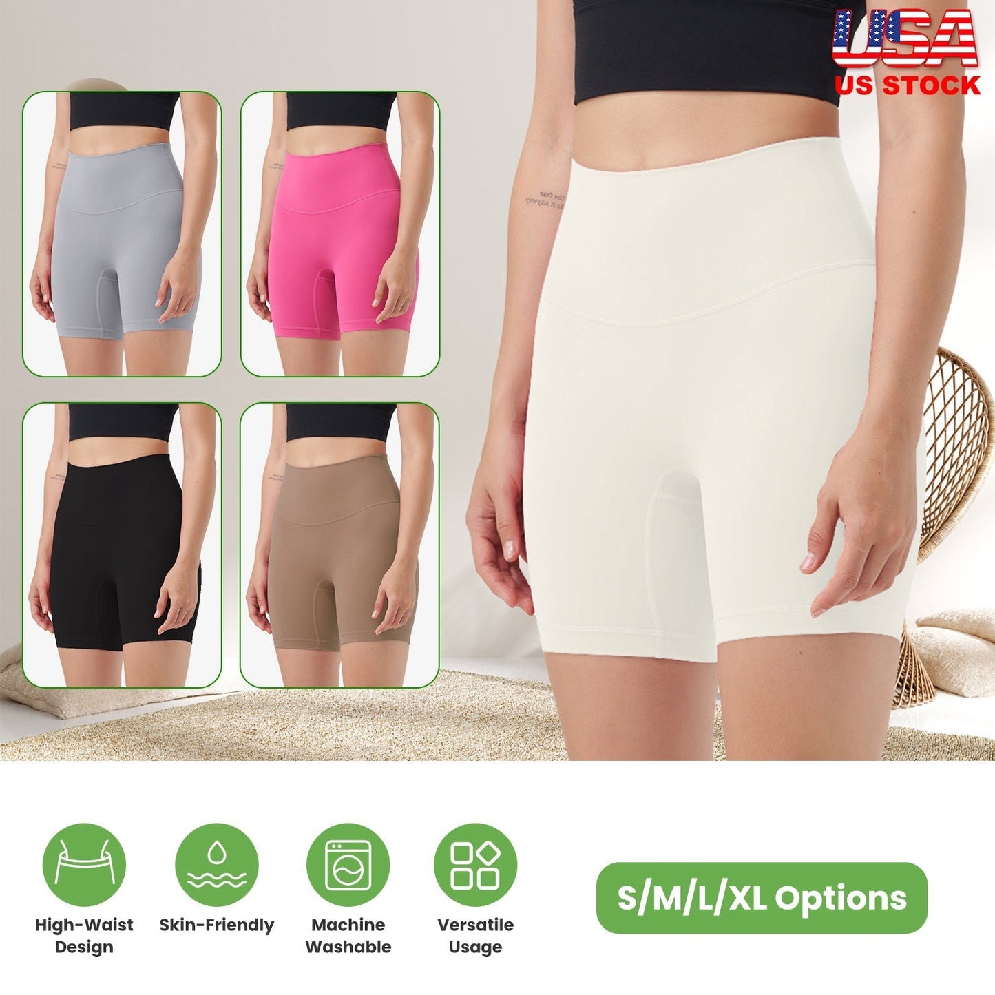 High Waist Biker Shorts Tummy Control - Ivory