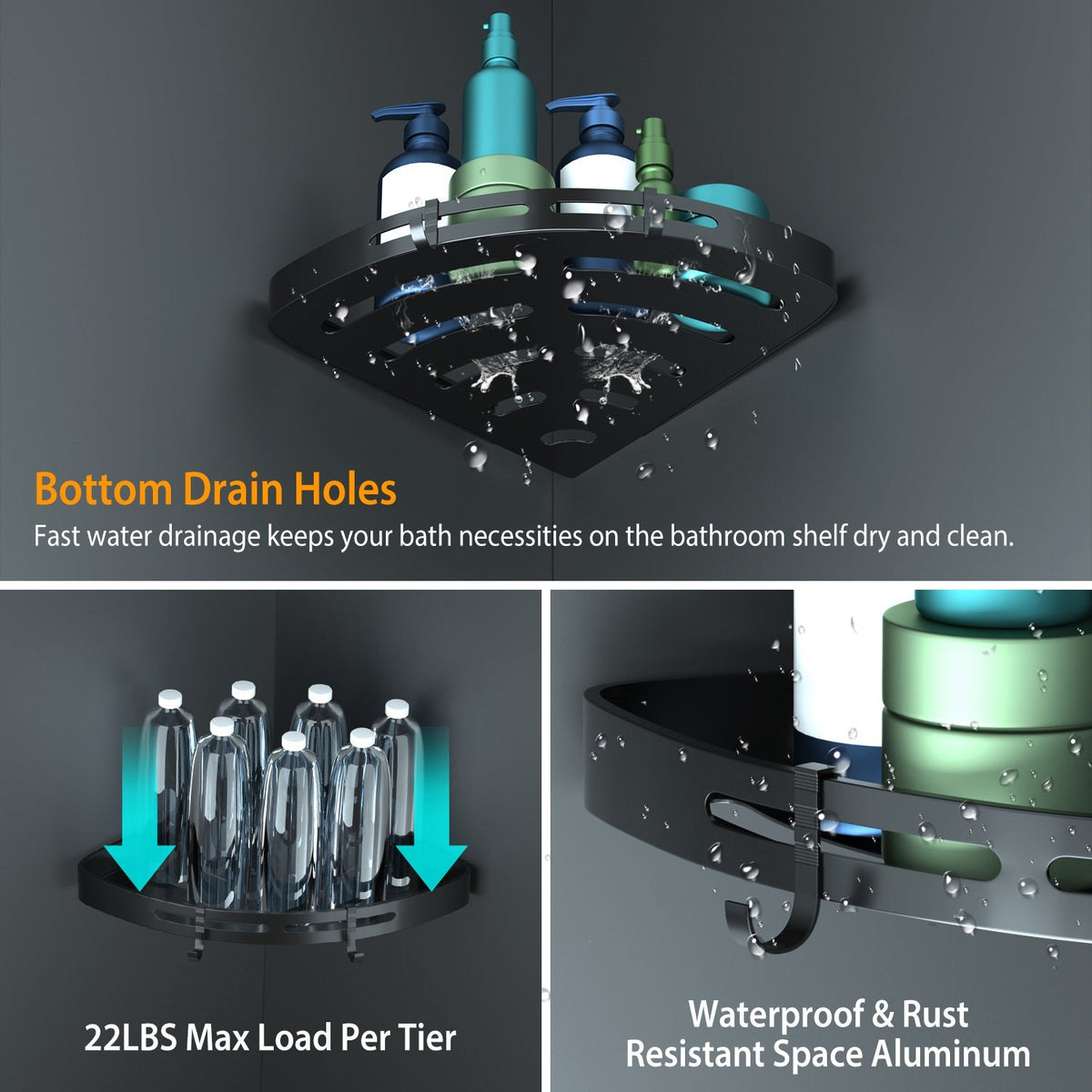 2Pcs Corner Shower Caddy Shelf Adhesive Wall Mounted
