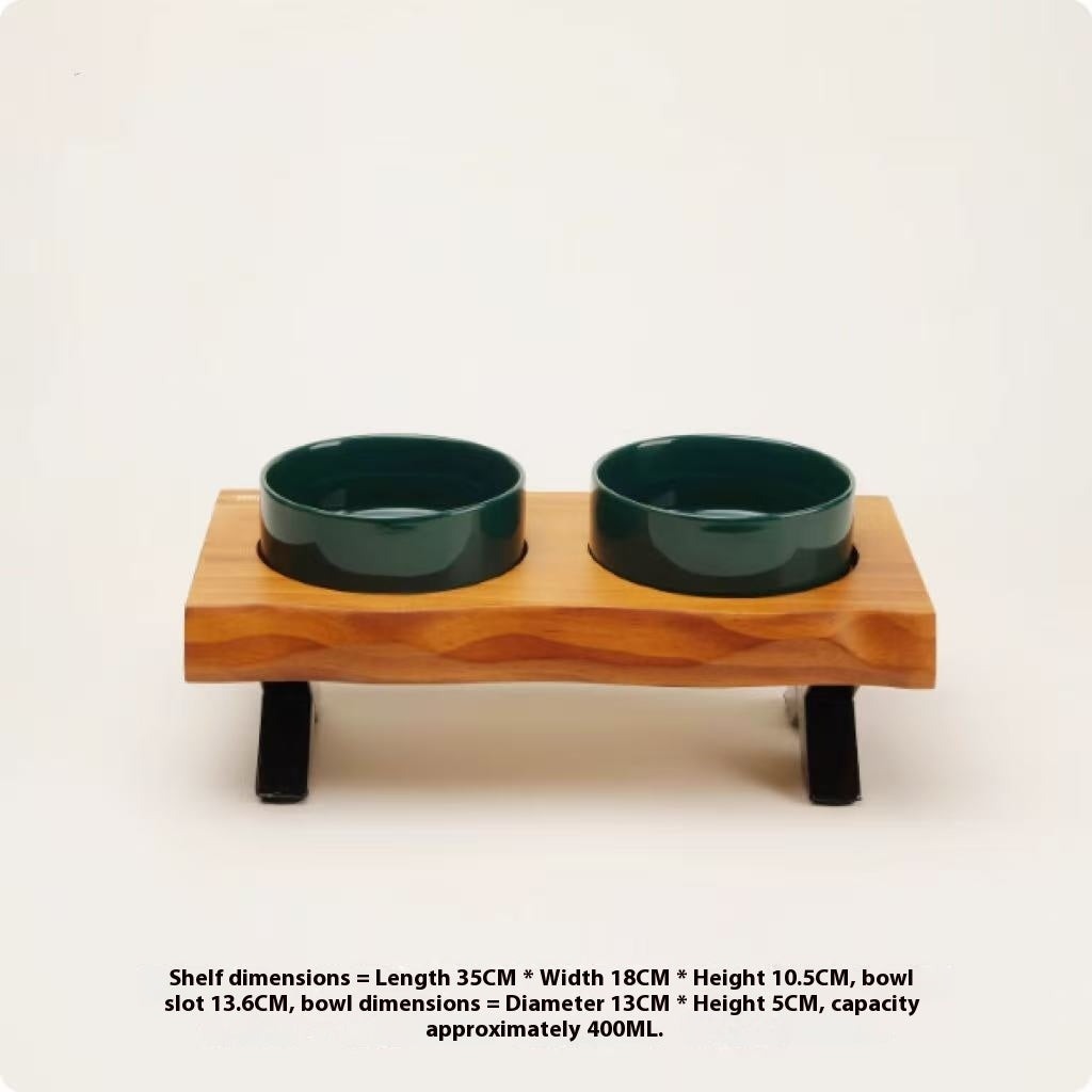 Wooden Frame Ceramic Pet Bowl