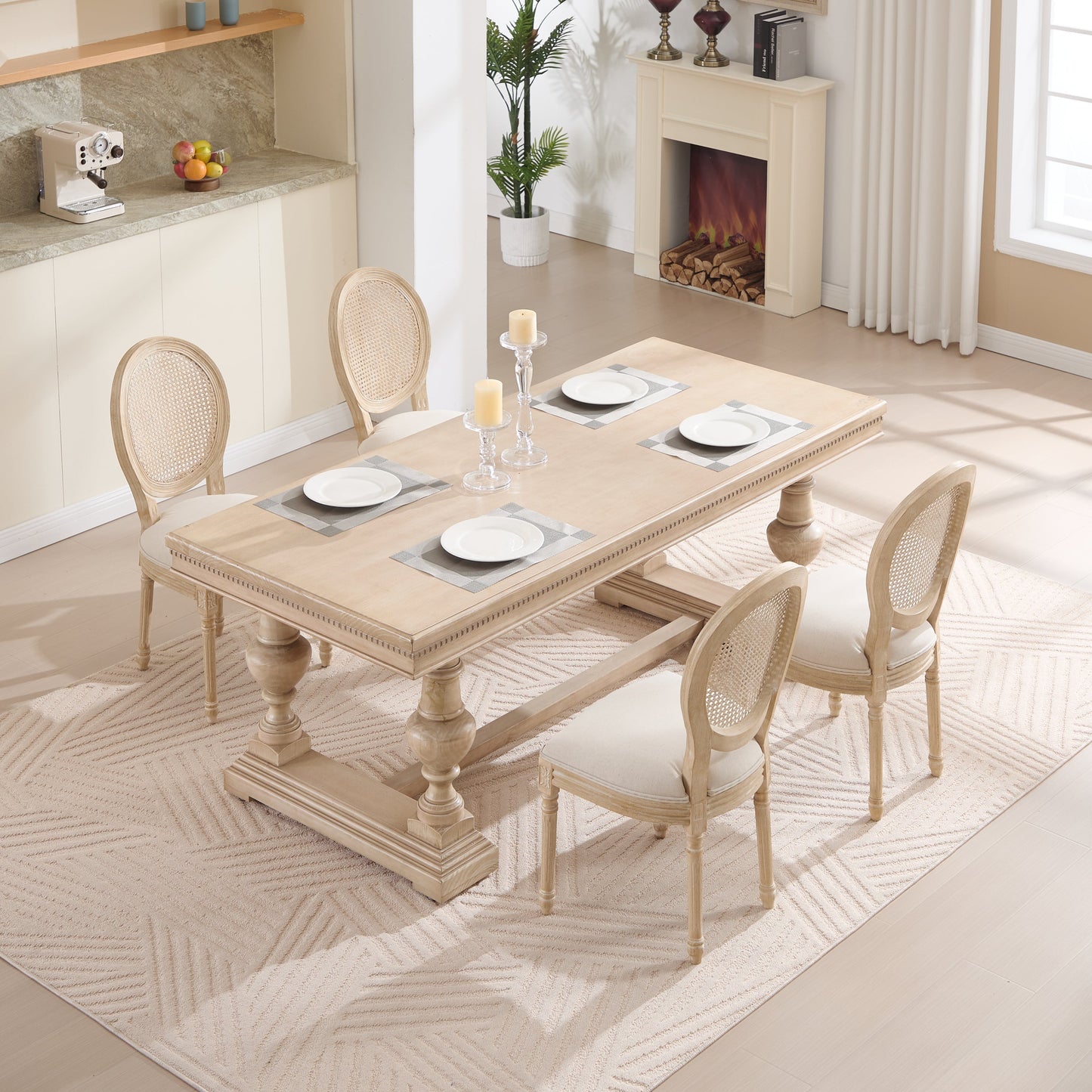 French Country Flower Dining Chair w/Rattan Back Set