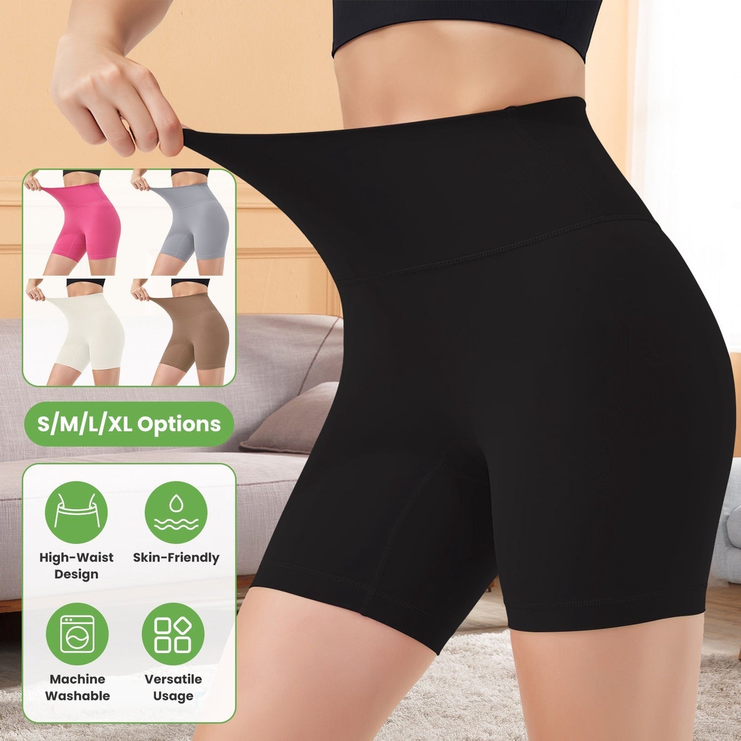 High Waist Biker Shorts Tummy Control - Black