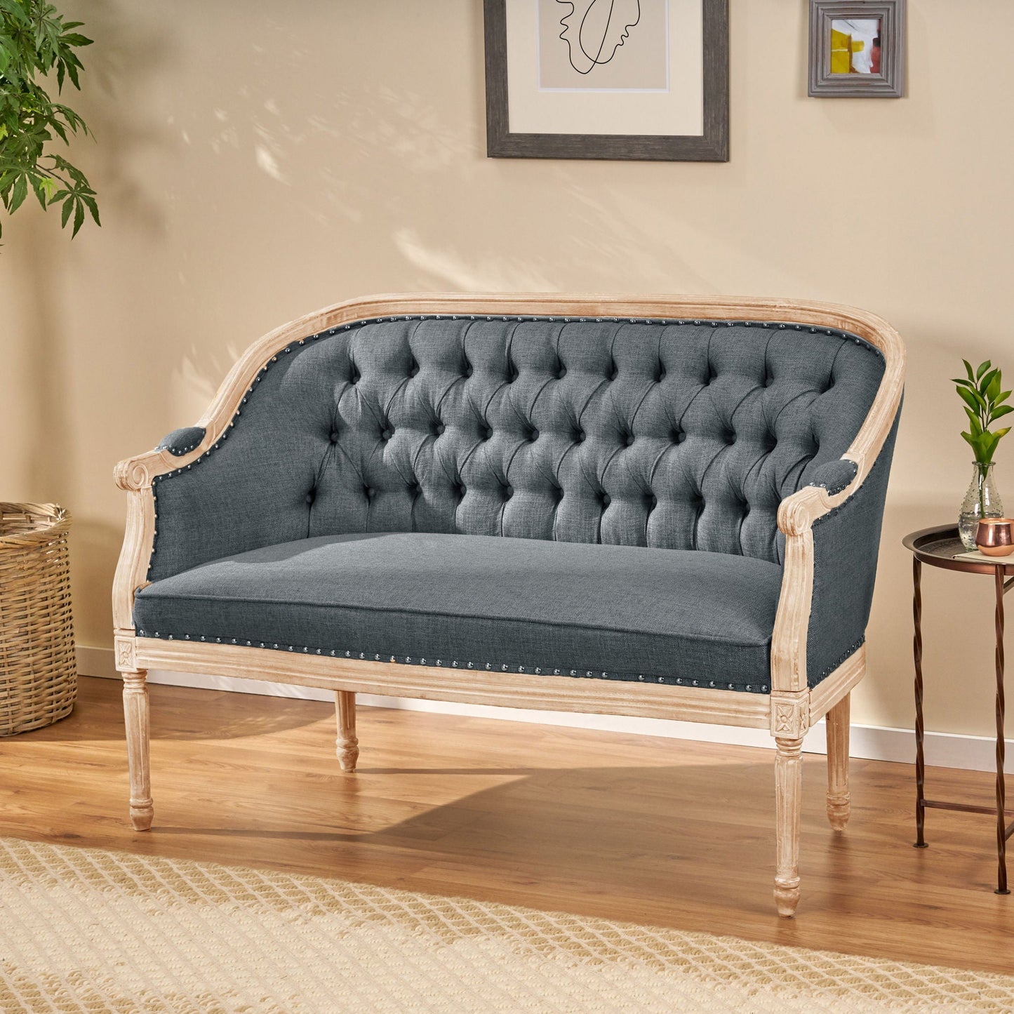 French Country Flower Chesterfield Tufted Loveseat