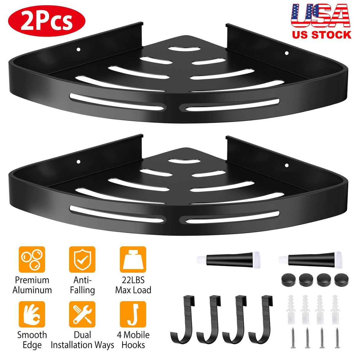 2Pcs Corner Shower Caddy Shelf Adhesive Wall Mounted