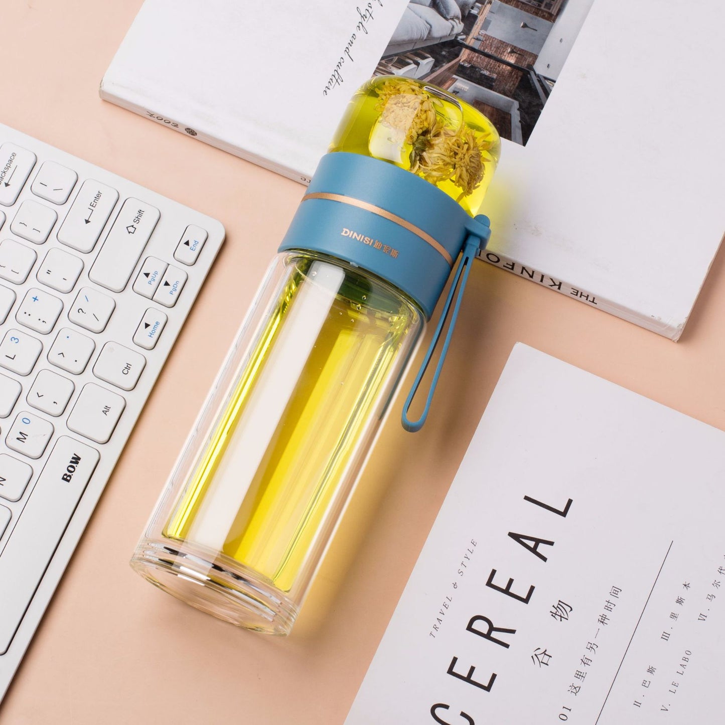 Glass Water Bottle w/ Tea Infuser Filter