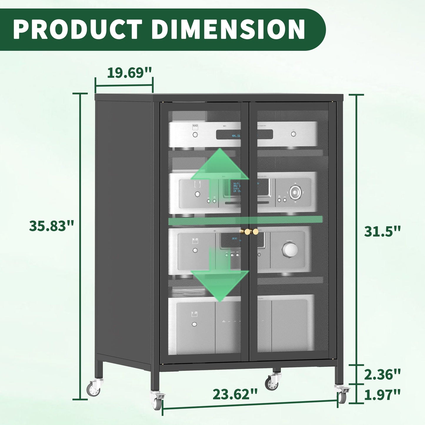 Black Media Storage Cabinet w/ Wheels