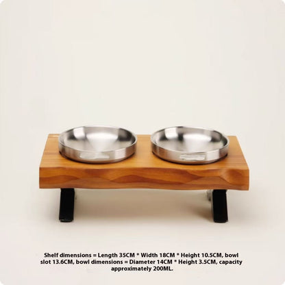 Wooden Frame Ceramic Pet Bowl