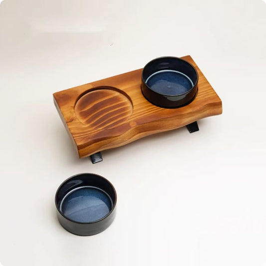 Wooden Frame Ceramic Pet Bowl