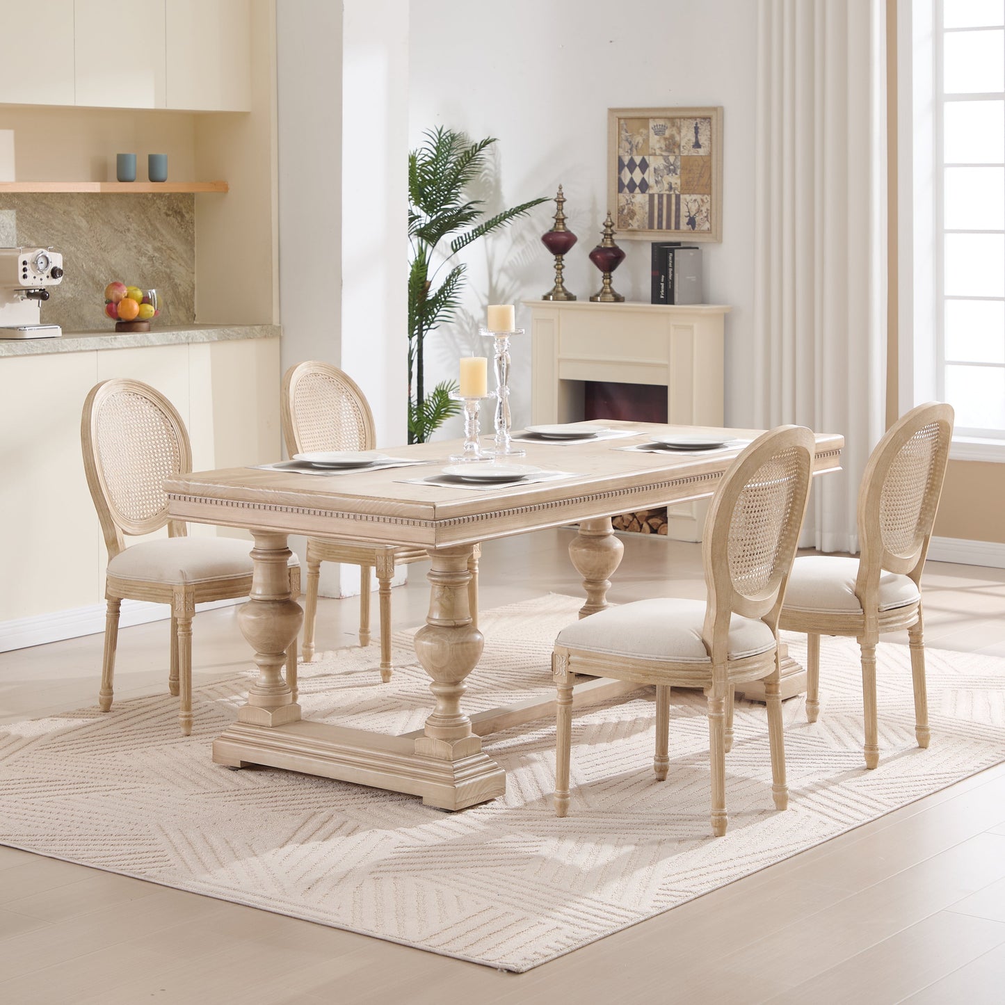 French Country Flower Dining Chair w/Rattan Back Set