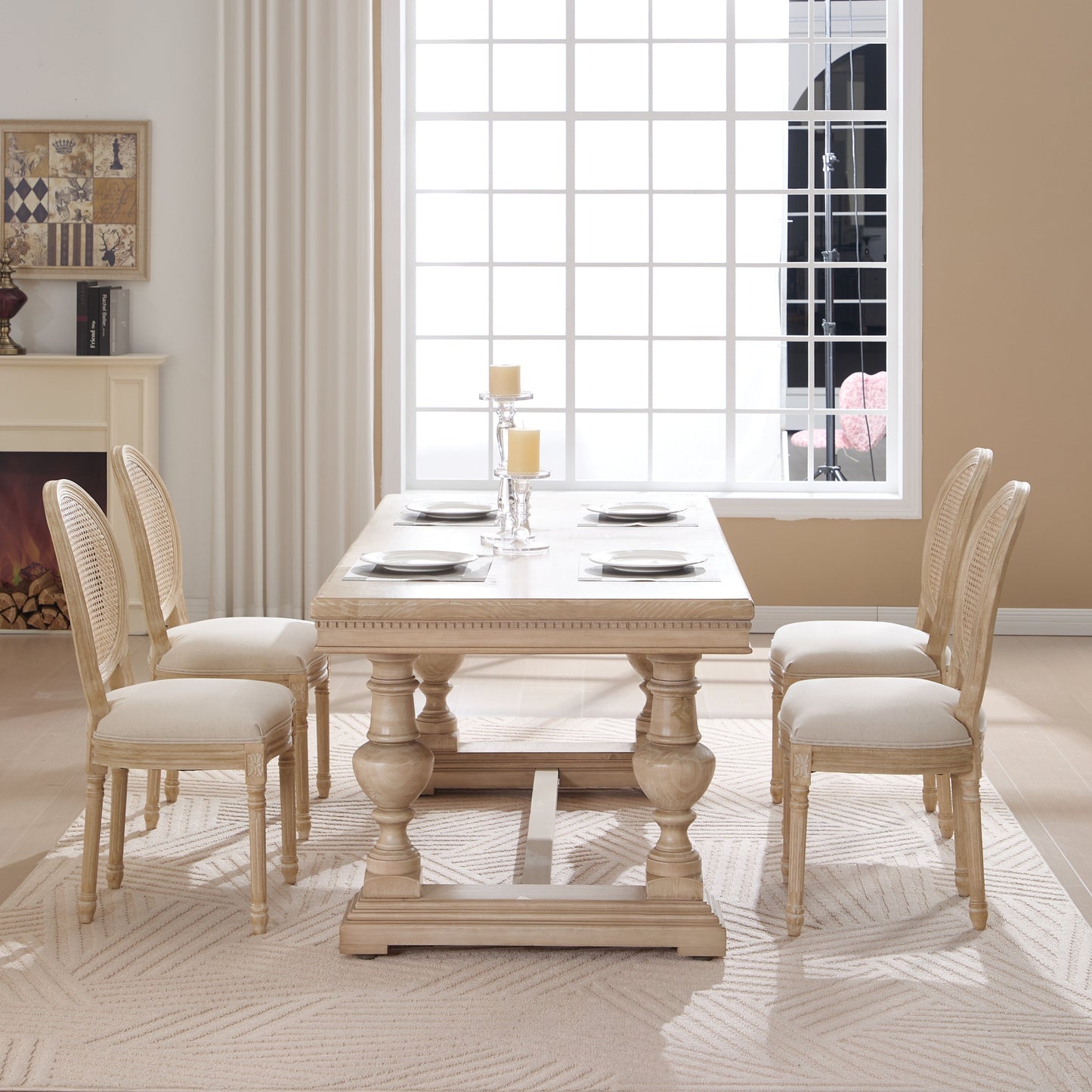 French Country Flower Dining Chair w/Rattan Back Set