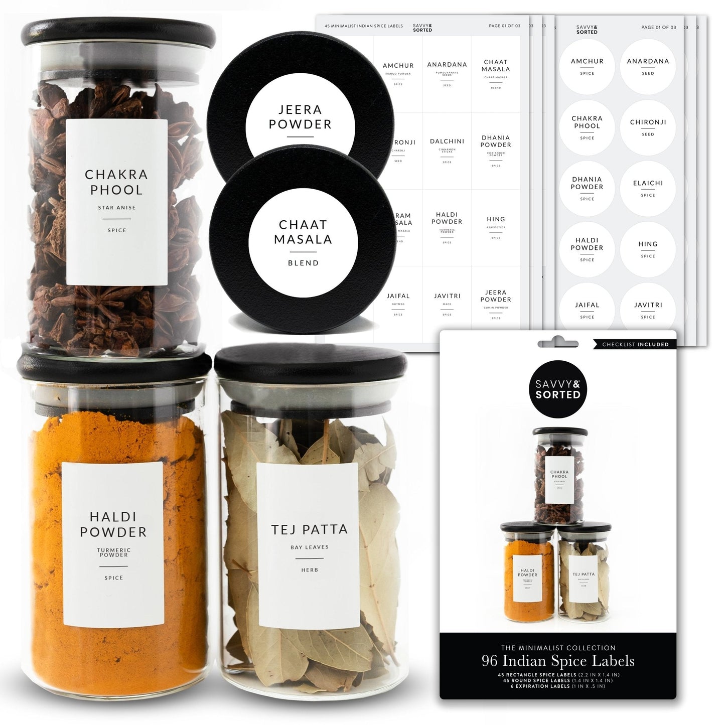 96 South Asian Spice Jar Stickers