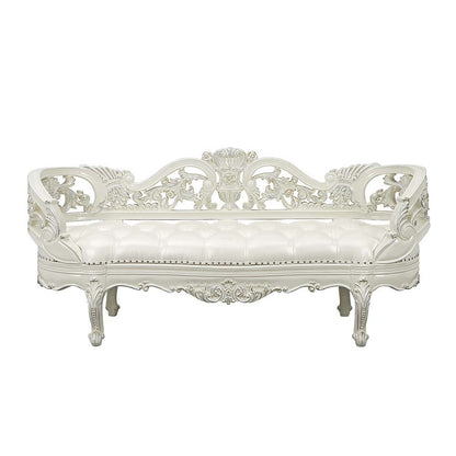 Adara - Pearl White Leather Antique White Bench