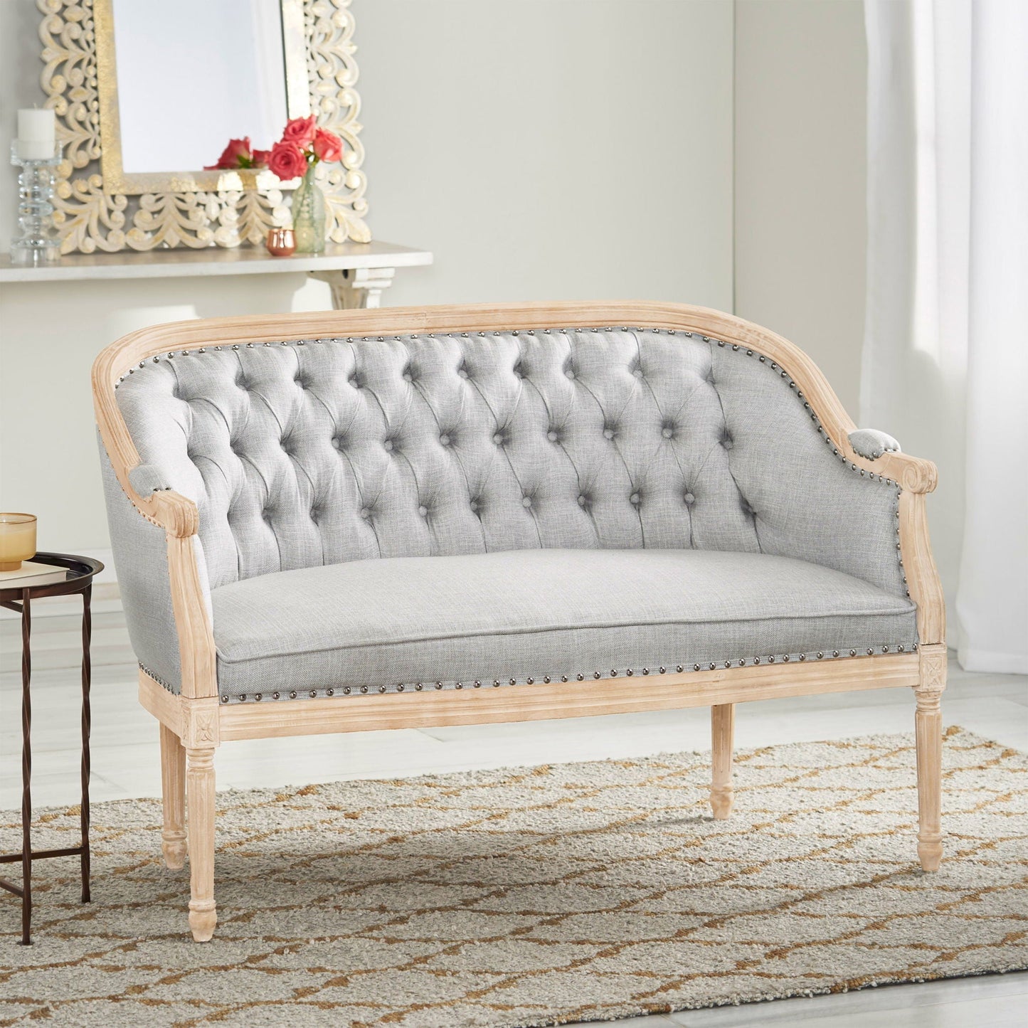 French Country Flower Chesterfield Tufted Loveseat