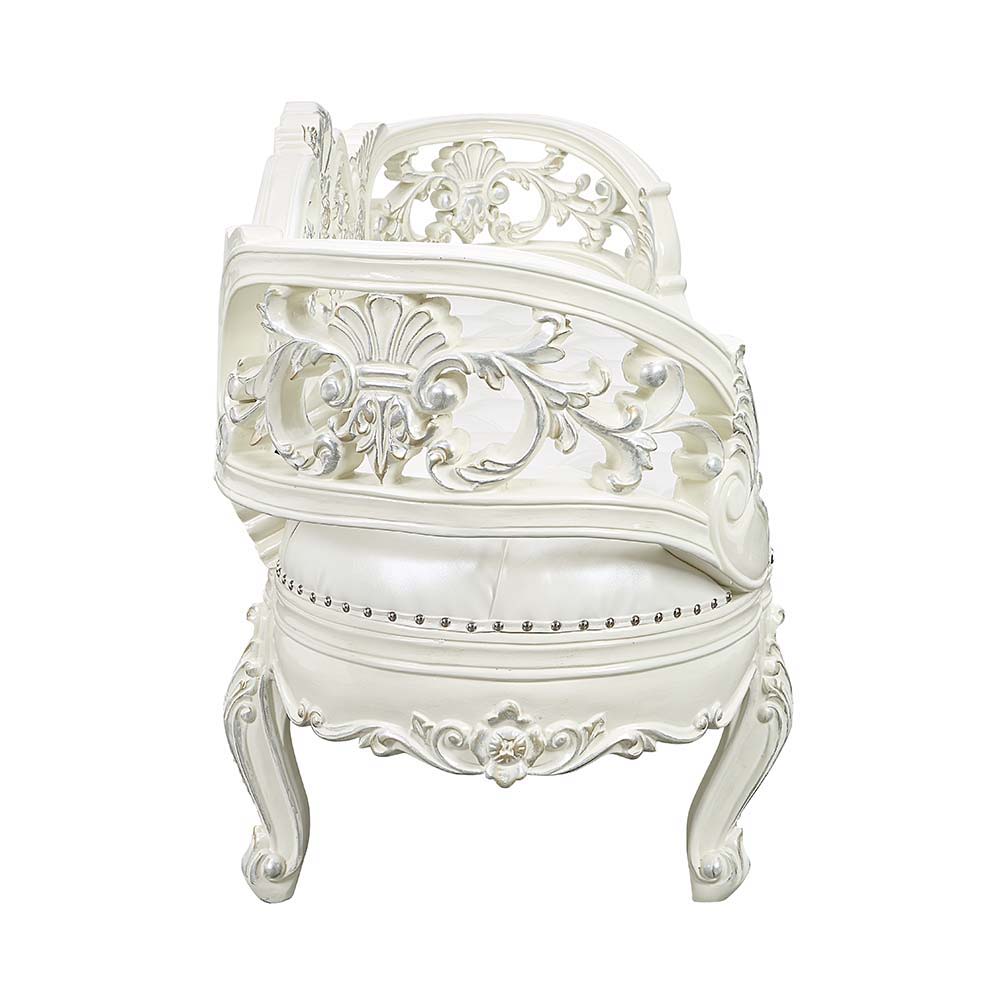 Adara - Pearl White Leather Antique White Bench