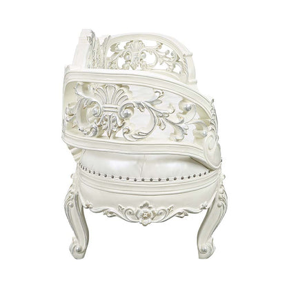 Adara - Pearl White Leather Antique White Bench