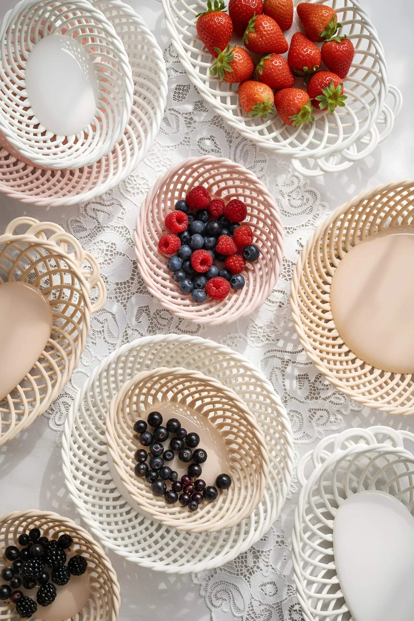 Glazed Porcelain Hand-Woven Small Oval Basket