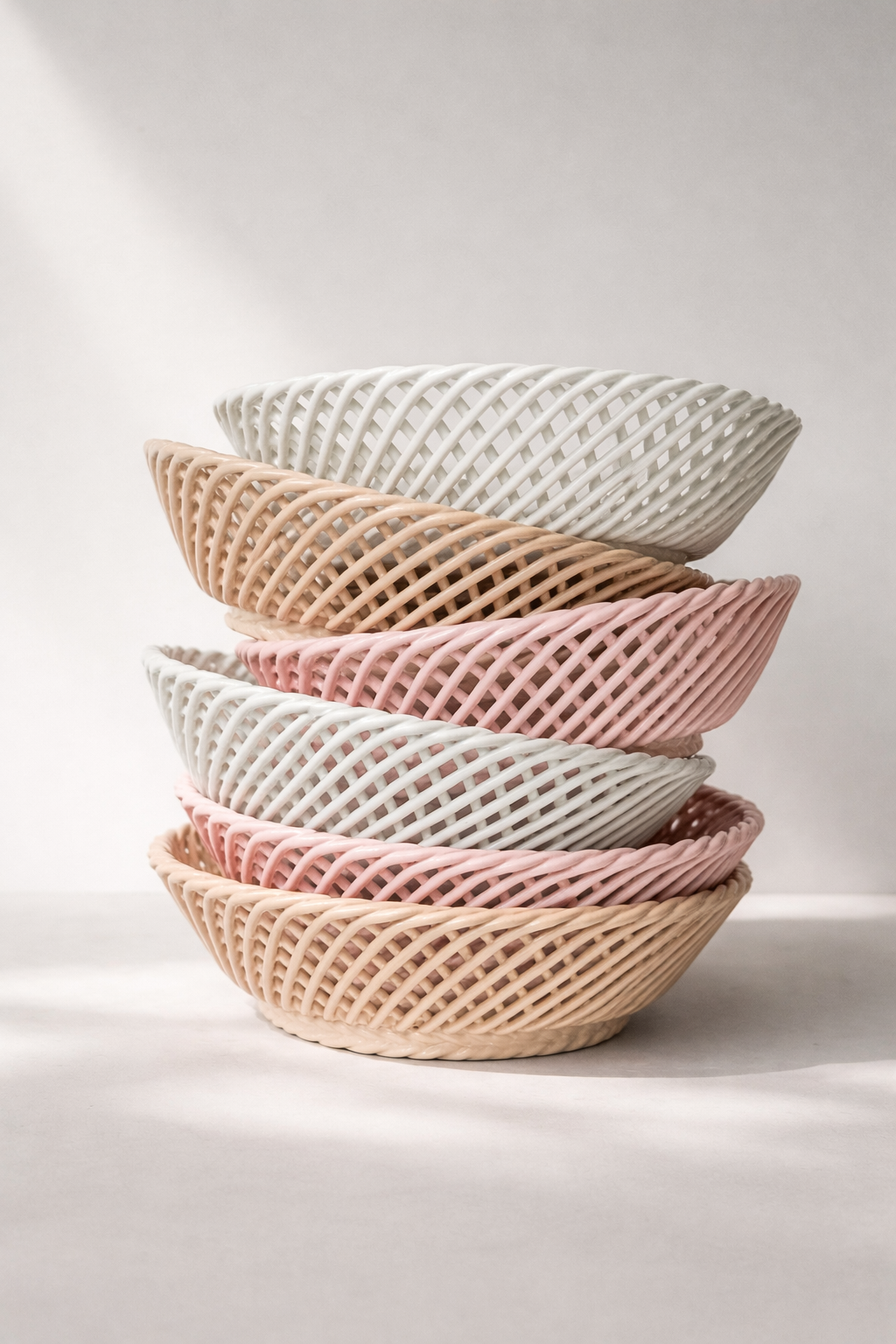 Glazed Porcelain Hand-Woven Round Basket