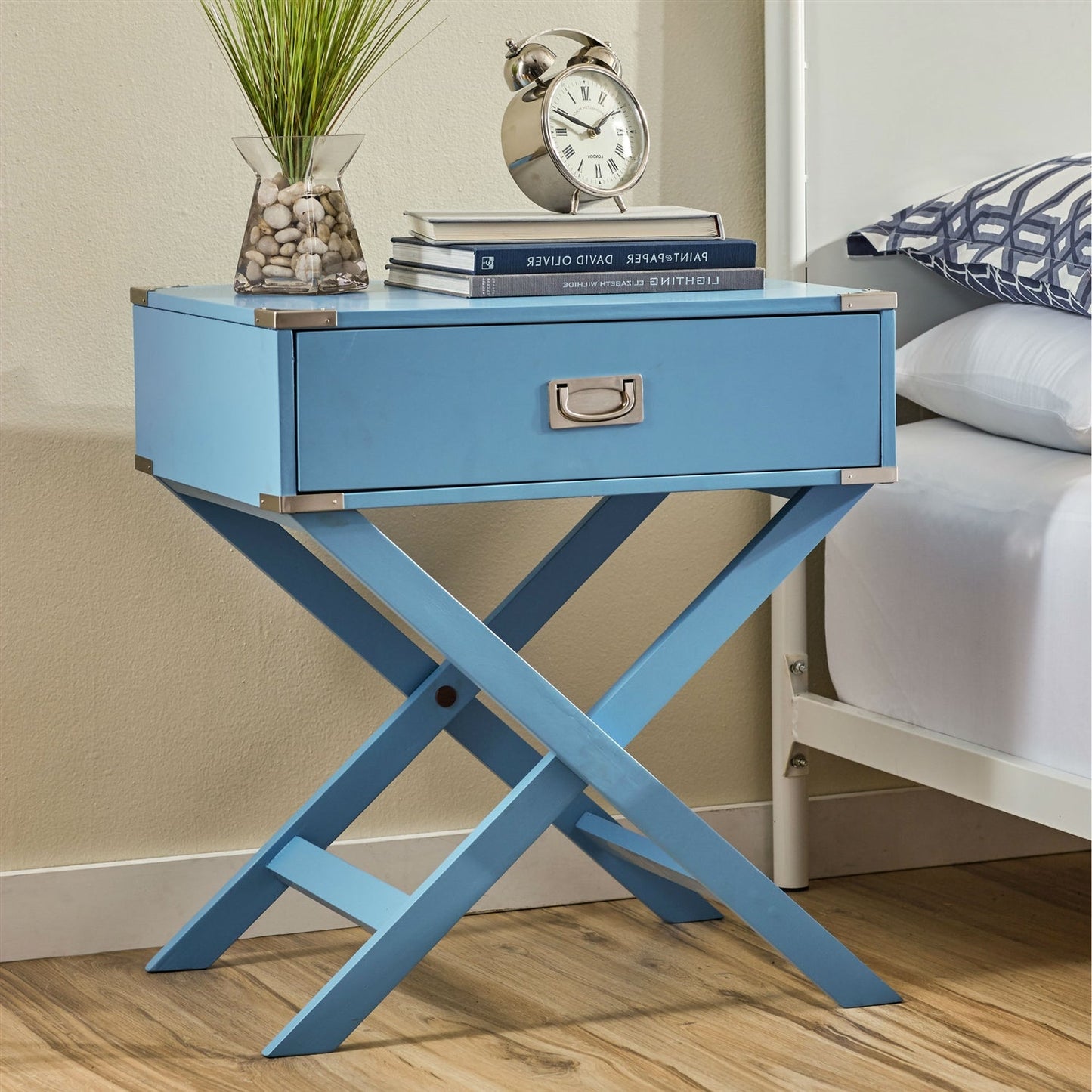 Bedroom Nightstand End Table in Blue Finish