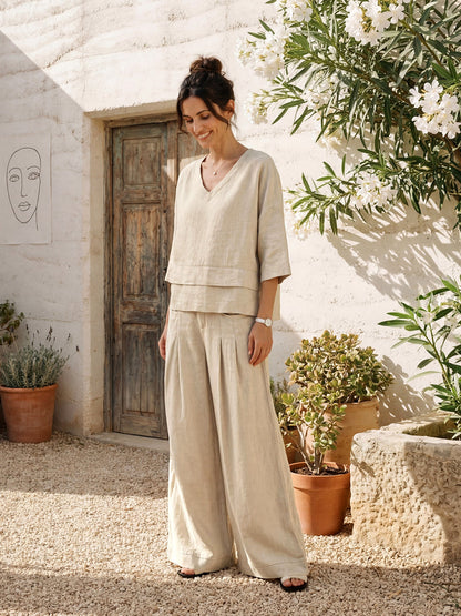 VERIDIANA Sculpted Pleat Elasticated Back Relaxed Pants
