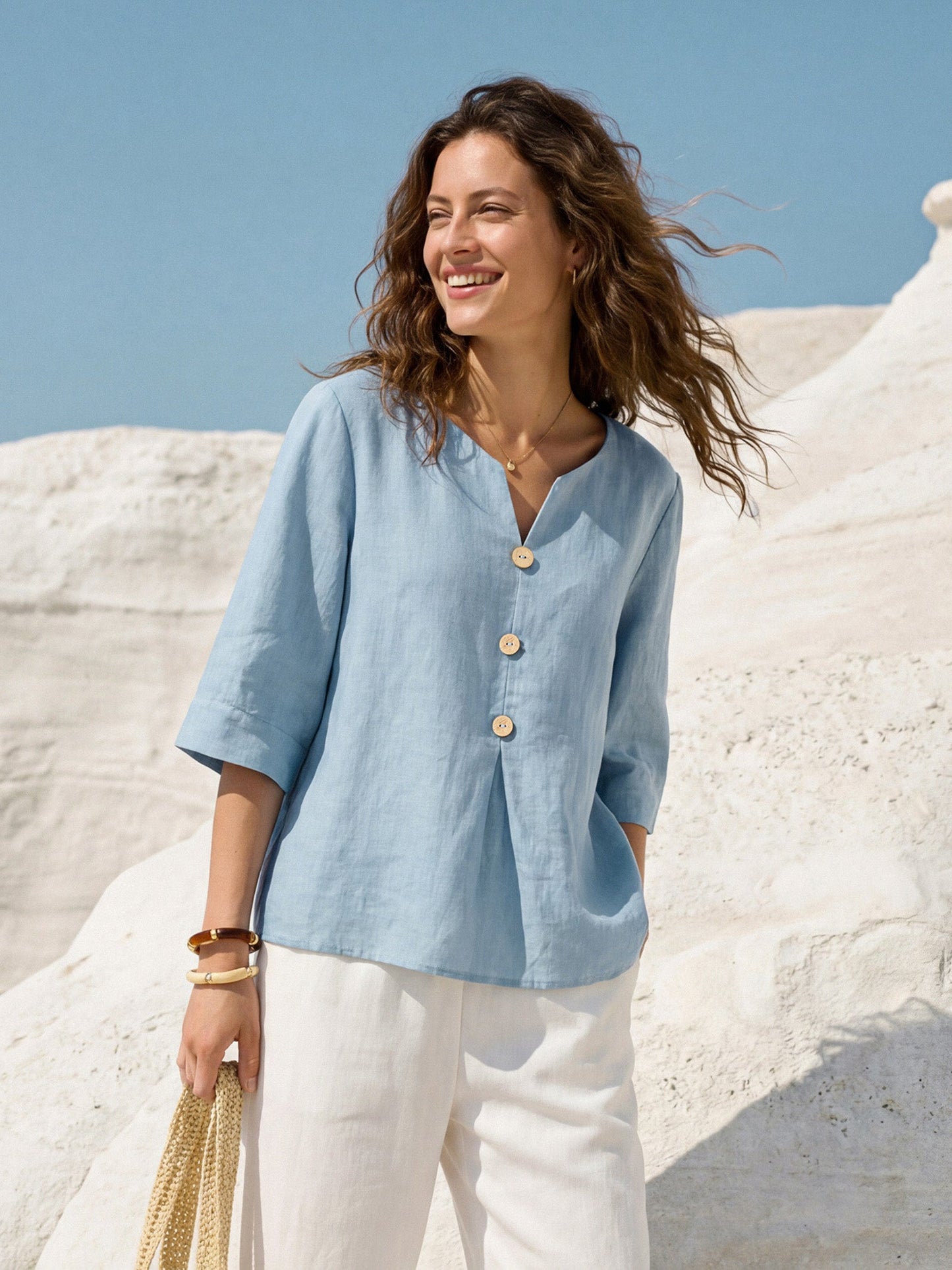 TABITHA Split Neck Inverted Pleat Top