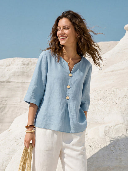 TABITHA Split Neck Inverted Pleat Top