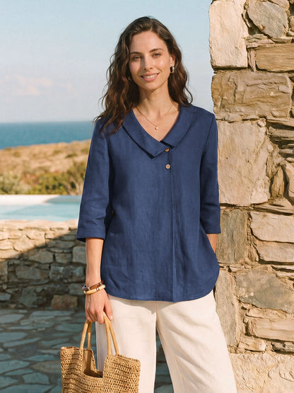 OTTILIE Asymmetric Collar Inverted Pleat Top