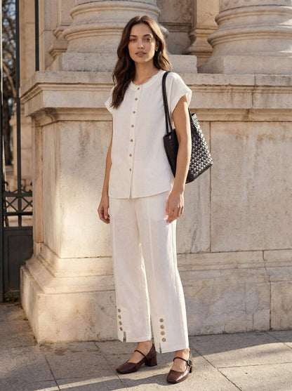 INDIRA Frayed-Trim Drop-Shoulder Top
