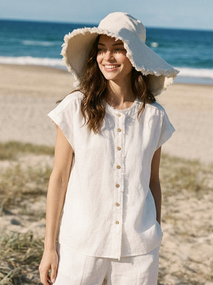 INDIRA Frayed-Trim Drop-Shoulder Top