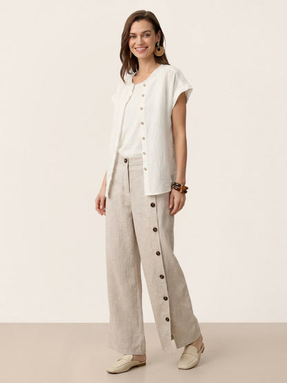 INDIRA Frayed-Trim Drop-Shoulder Top
