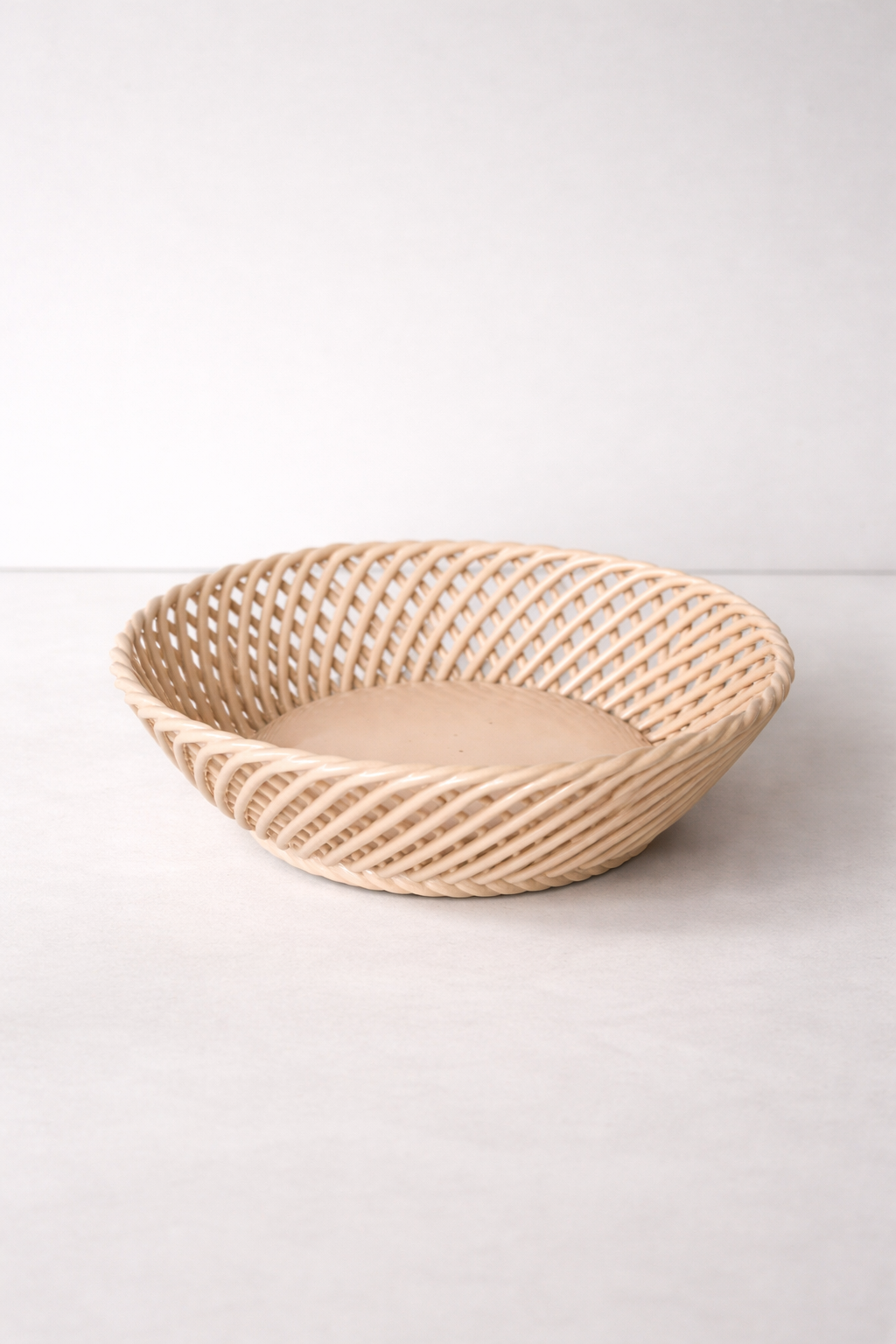 Glazed Porcelain Hand-Woven Round Basket