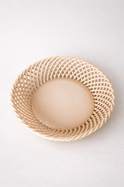 Glazed Porcelain Hand-Woven Round Basket