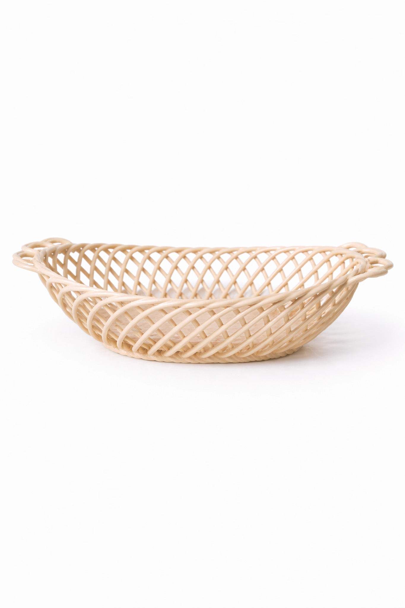 Glazed Porcelain Hand-Woven Oval Basket