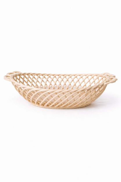 Glazed Porcelain Hand-Woven Oval Basket