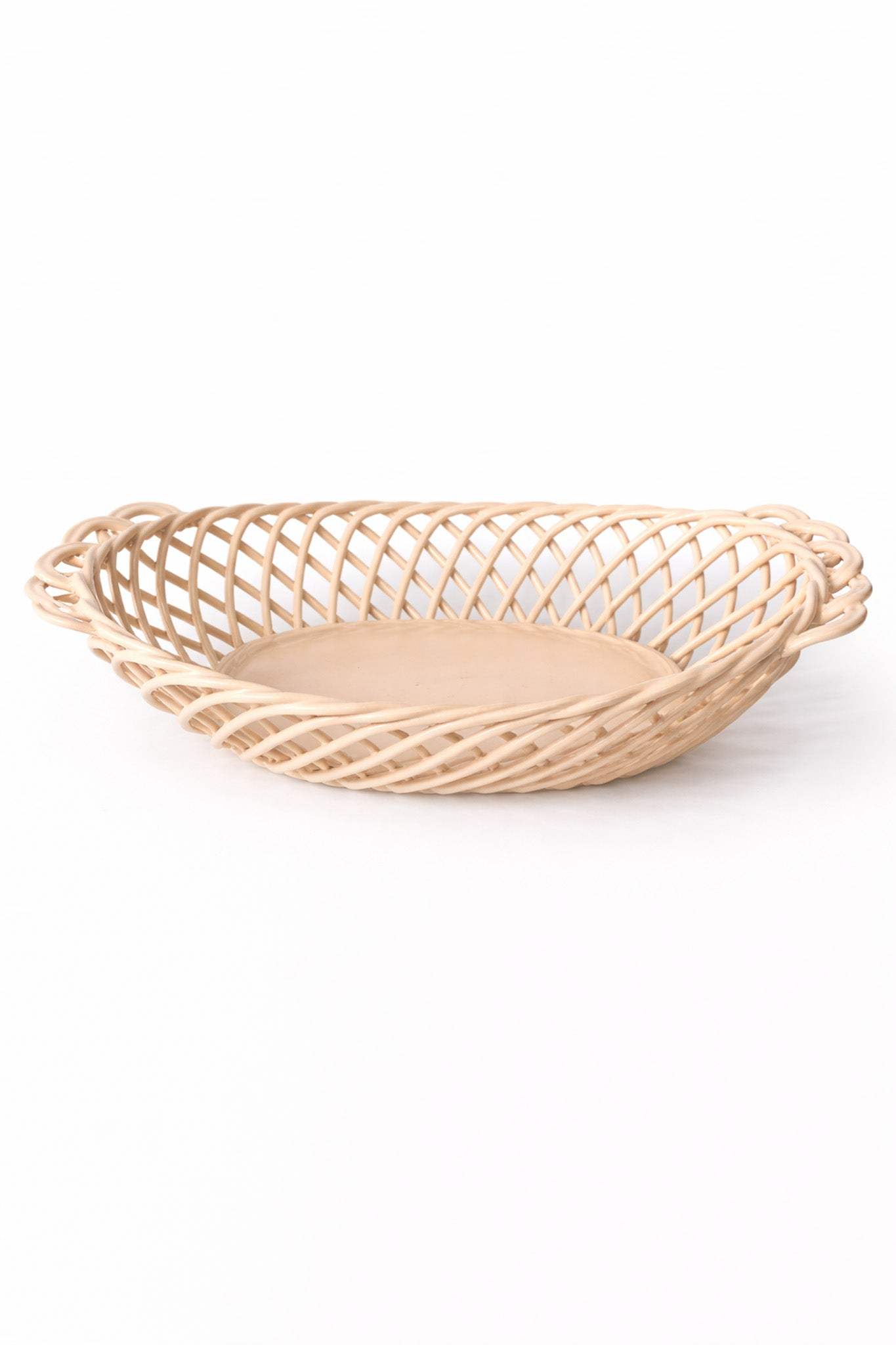 Glazed Porcelain Hand-Woven Oval Basket