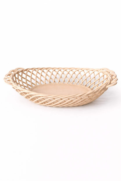 Glazed Porcelain Hand-Woven Oval Basket